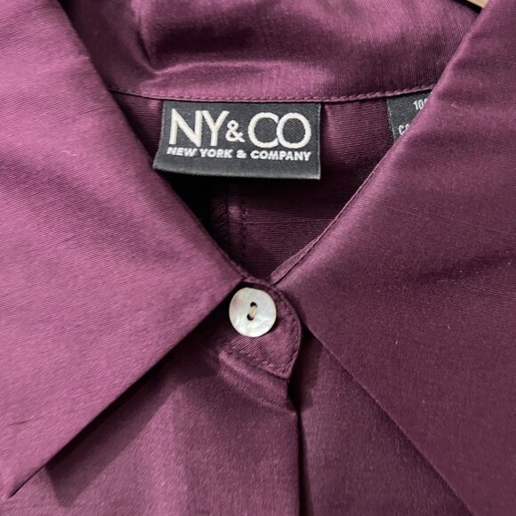 NY & Co Quiet Luxury Silk Button-Up Tunic Top with Deep Side Slits Size Small - Picture 3 of 9